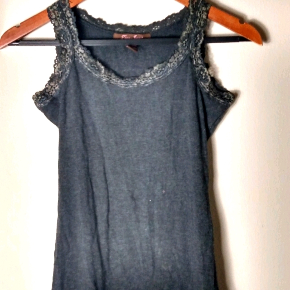 Lena Jeans S Gray Ribbed Lace Tank Top